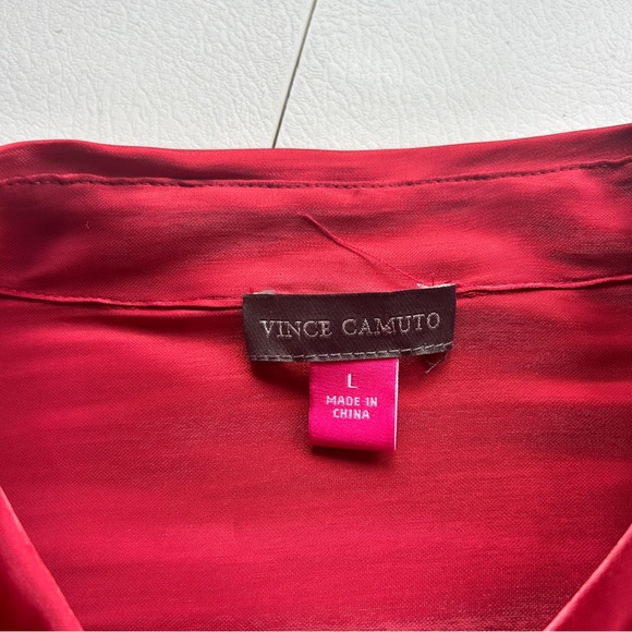 Vince Camuto Satin Sheer Red Button-Up Blouse Size Lare - Picture 9 of 10